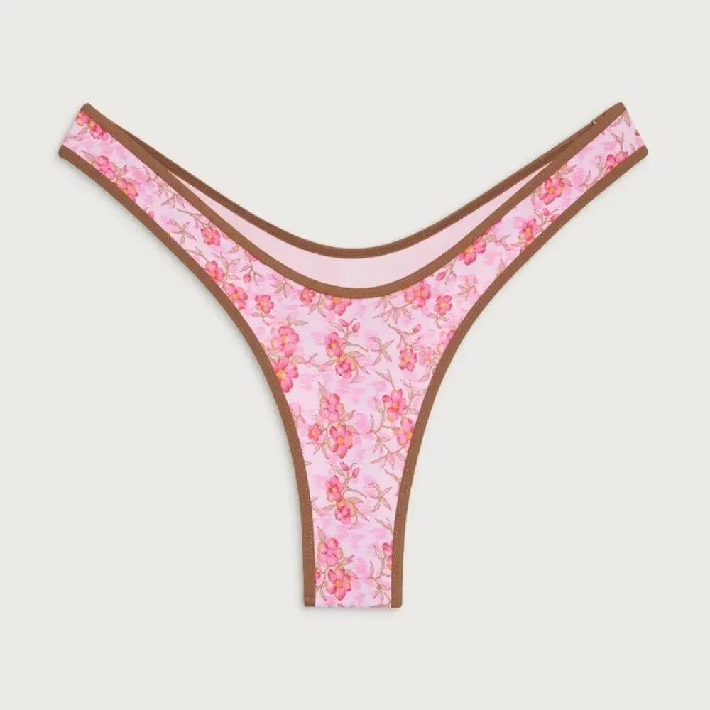 Frankies Bikinis Full Moon Floral Micro Bikini Bottom - Watercolor Hibiscus - L